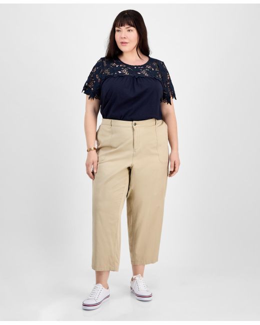 Tommy Hilfiger Natural Plus Size Cropped Cargo Pants
