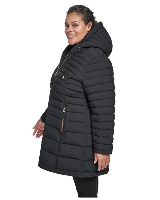 Tommy Hilfiger Black Plus Size Hooded Packable Puffer Coat