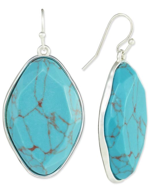 Style & Co. Blue Gold-tone Oval Color Stone Drop Earrings