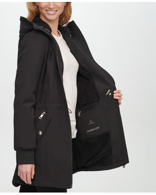 Calvin Klein Fleece-lined Hooded Raincoat in Black | Lyst