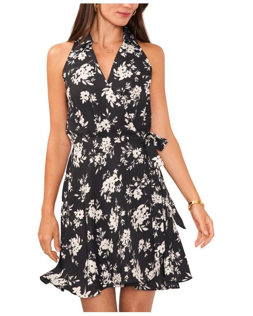 Vince Camuto Multicolor Floral Collared Faux Wrap Sleeveless Dress