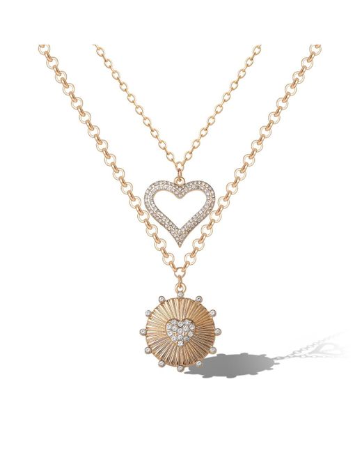 Jessica Simpson White 2-piece Gold & Silver Heart And Eye Layered Necklace Set