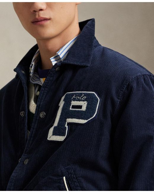 Polo Ralph Lauren Blue Corduroy Letterman Jacket for men