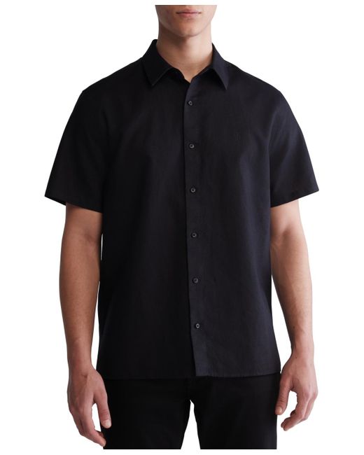 Calvin Klein Black Classic-fit Textured Button-down Shirt for men