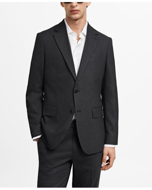 Mango Black Slim-fit Check Wool Suit Blazer for men