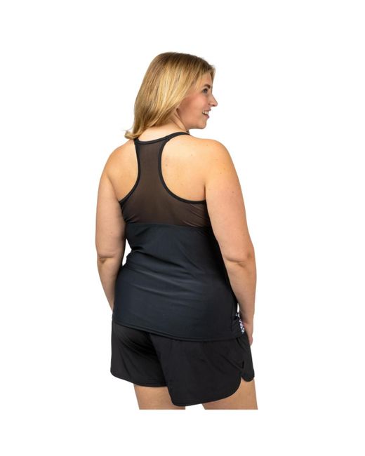 Free Country Blue Plus Size Mesh Zip-up Tankini Top