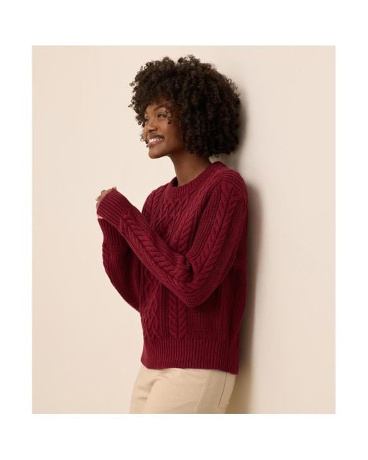Pact Red Cable Knit Crew Sweater