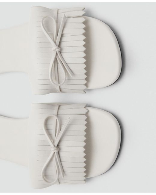 Mango White Bow Detail Fringed Sandals