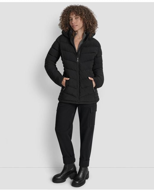 DKNY Black Chevron-quilted Full-zip Puffer Jacket