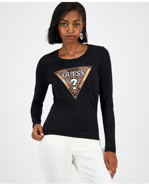 Guess Women's Blue Triangle Logo Long-sleeve T-shirt