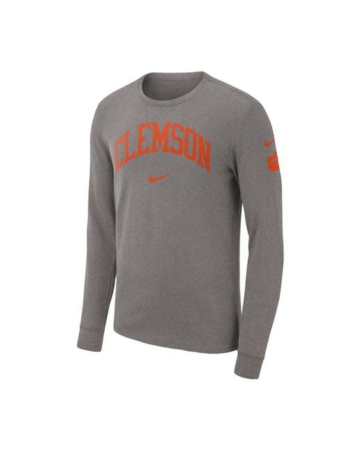 Nike Heather Gray Clemson Tigers Arch 2-hit Long Sleeve T-shirt for Men ...