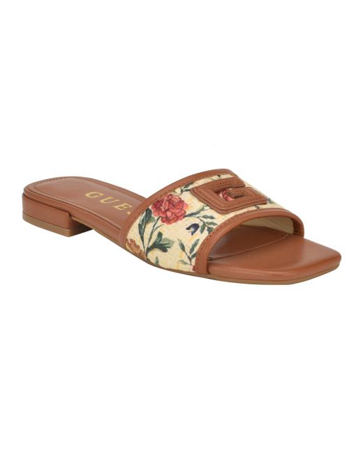 Guess Brown Tampa Slide On Sandals With Woven Logo Detail