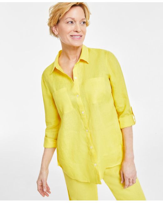 Charter Club Yellow 100% Linen Shirt