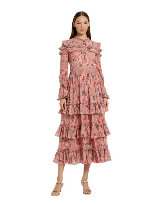 Mac Duggal Long Sleeve Lace Up Front Tiered Ruffle Dress