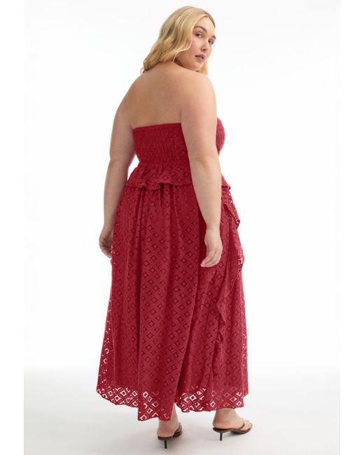 June + Vie Red June + Vie Plus Size June + Vie Ruffled Peplum Corseted Midi Dress