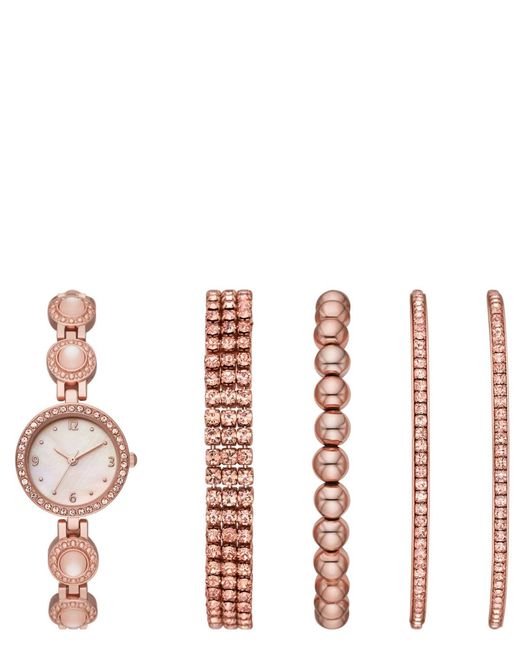 Folio White Tone Bracelet Watch Gift Set