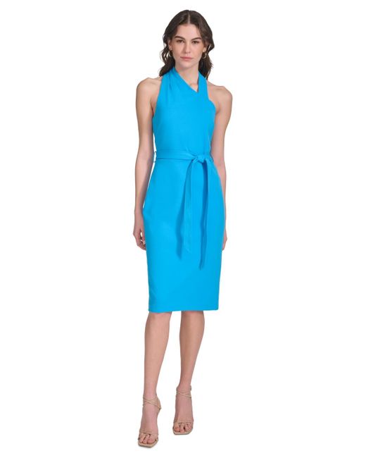 Calvin Klein Blue Belted Sheath Dress