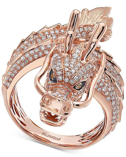 Effy Multicolor Effy® Diamond Dragon Statement Ring (1-1/3 Ct. T.w.) In 14k Rose Gold