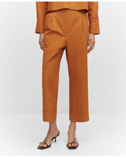 Mango Pleated Culottes Pants in Orange | Lyst
