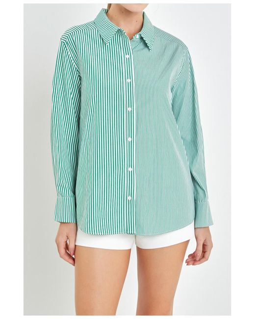 English Factory Green Color Block Stripe Cotton Shirt
