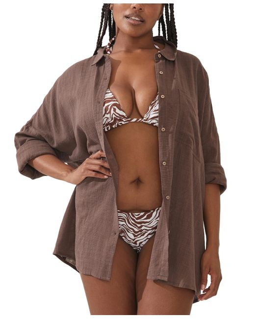 Cotton On Brown Swing Beach Cover Up Shirt