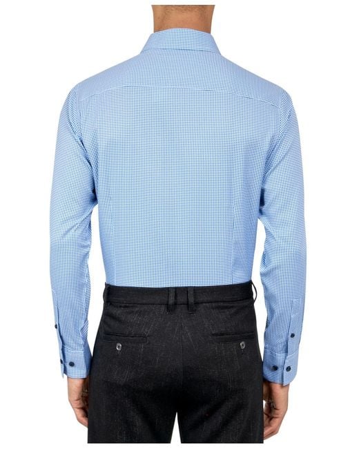 Con.struct Blue Recycled Slim Fit Gingham Performance Stretch Cooling Comfort Dress Shirt for men