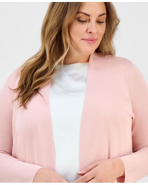 Anne Klein Natural Plus Size Montery Open-front Cardigan Sweater