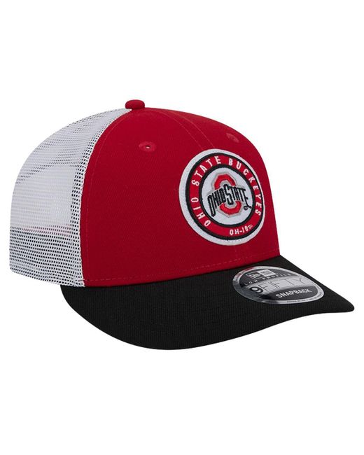 KTZ Red Scarlet Ohio State Buckeyes Throwback Circle Patch 9fifty Trucker Snapback Hat for men
