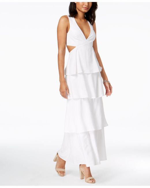Bardot White Cutout Ruffle Tiered Maxi Dress