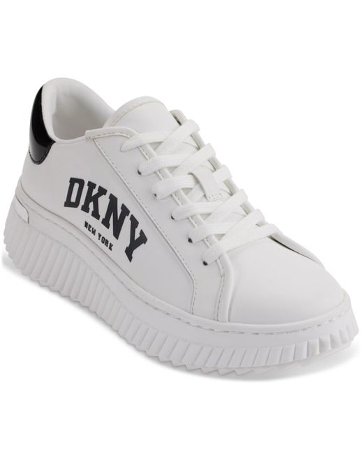 DKNY White Leon Lace-up Logo Sneakers