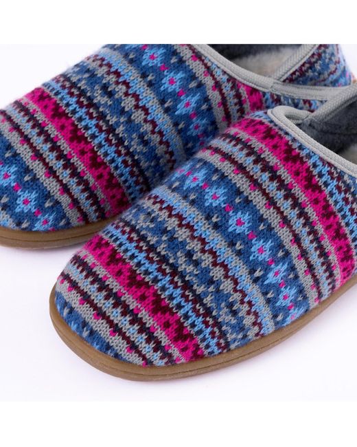 Minnetonka Blue Packaway Fabric Slipper Collabsible Heel