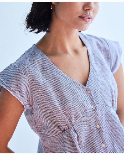 REISTOR Blue Deep V-neck Short Top