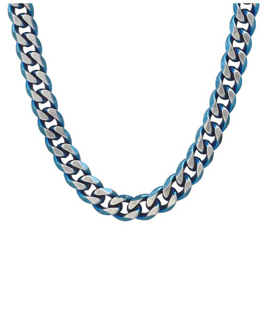 Steeltime Stainless Steel Ion Plating Cuban Link Chain Necklace in Blue