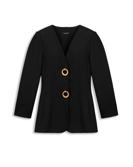 Nocturne Black Ring Button Wrap Front Jacket