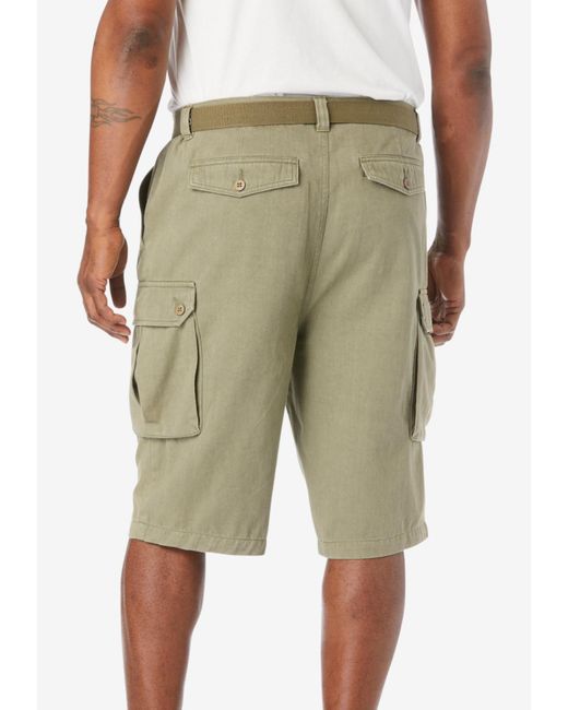 Kingsize Gray Big & Tall 12" Side Elastic Cargo Short With Twill Belt for men