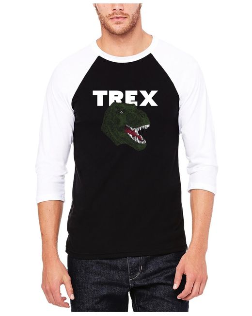 LA Pop Art Black Raglan Baseball Word Art T-rex Head T-shirt for men
