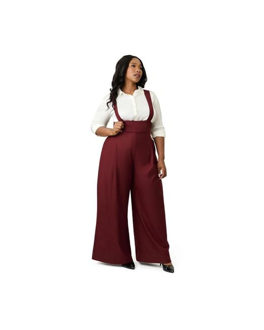 Unique Vintage Purple Plus Size Wide Leg Rochelle Suspender Pants