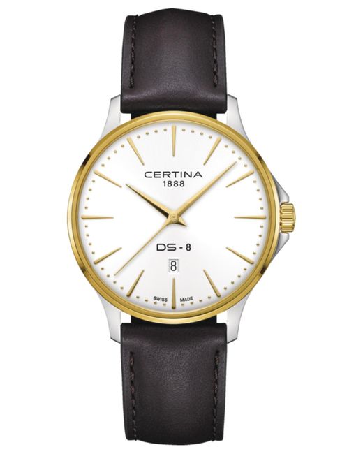 Certina Black Swiss Ds-8 Brown Leather Strap Watch 40mm for men