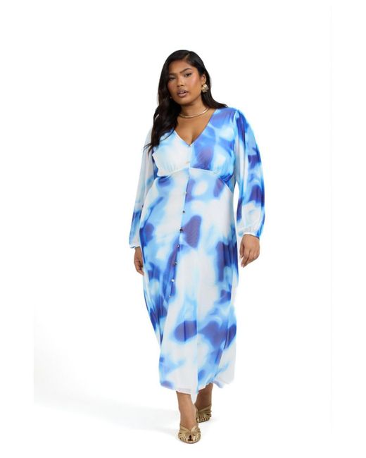 FASHION-SZN CURVE Blue Vibrant Tie Dye Midi Dress