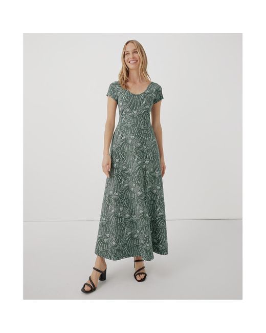 Pact Green Organic Cotton Fit & Flare Crossback Maxi Dress