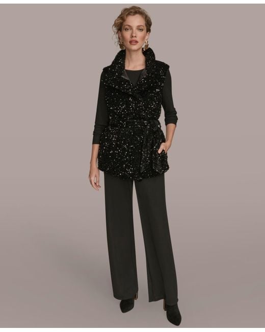 Donna Karan Black Tie Waist Sequin Vest