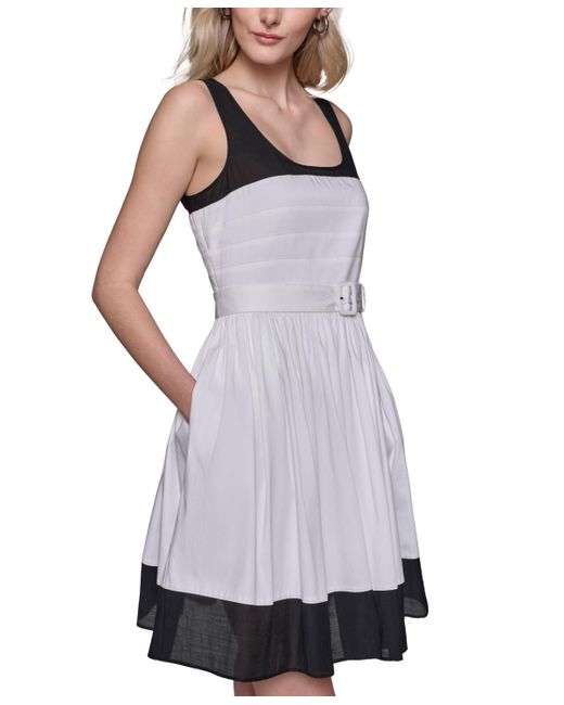 Karl Lagerfeld White Square-neck Belted Dress