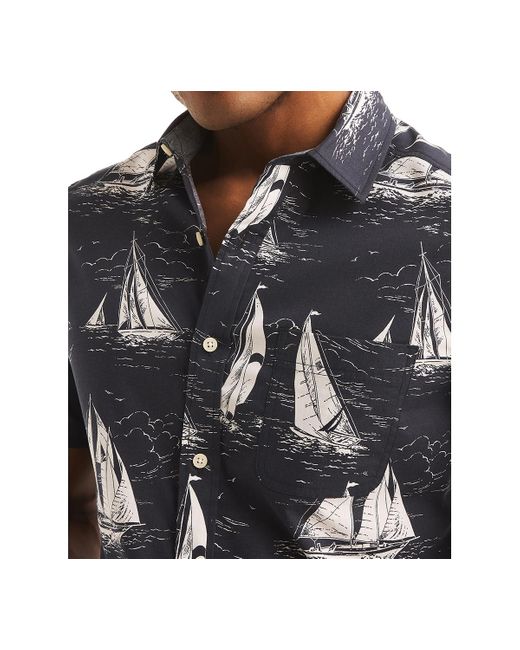 Nautica Black Sailboat Print Short Sleeve Button-front Shirt for men