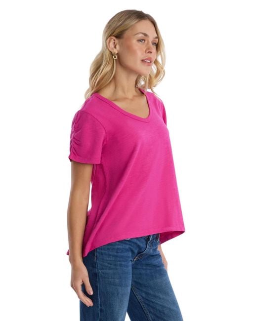 Wilt Pink Clothing Ruched Sleeve Tee