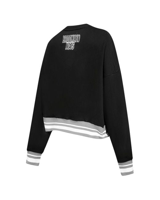 Pro Standard Black Brooklyn Nets Area Code Cropped Pullover Sweatshirt