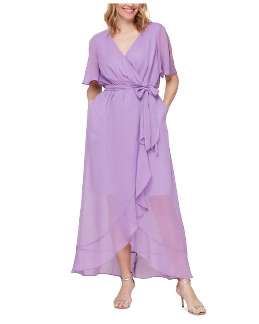 Sl Fashions Purple Ruffled Wrap Dress