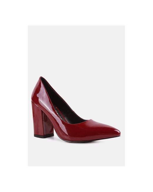 LONDON RAG Red Kamira Patent Faux Leather Block Heel Pumps