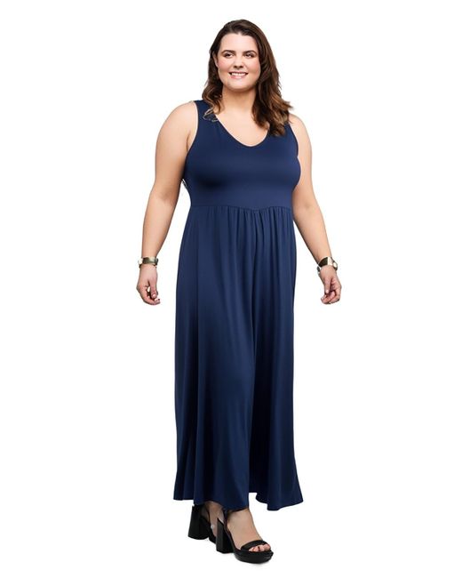 24seven Comfort Apparel Blue Plus Size Maxi Sleeveless Dress