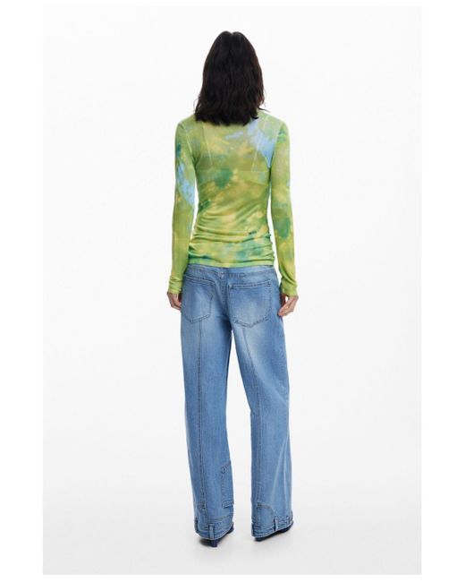 Desigual Green Watercolor Draped Fine Sweater