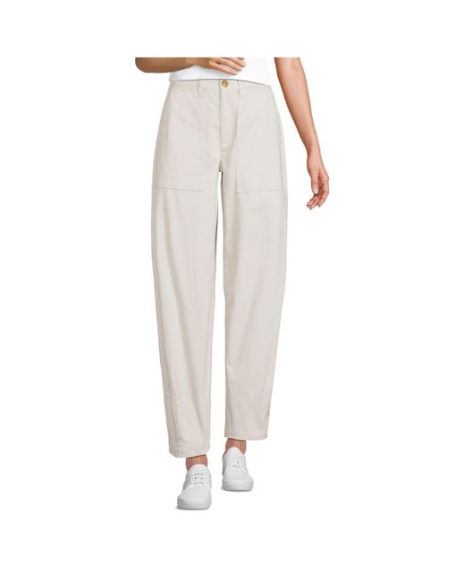 Lands' End White Chino High Rise Barrel Leg Utility Ankle Pants